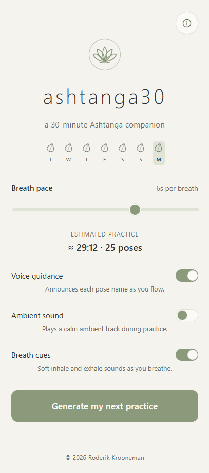 Home screen with breath pace slider and practice leaves