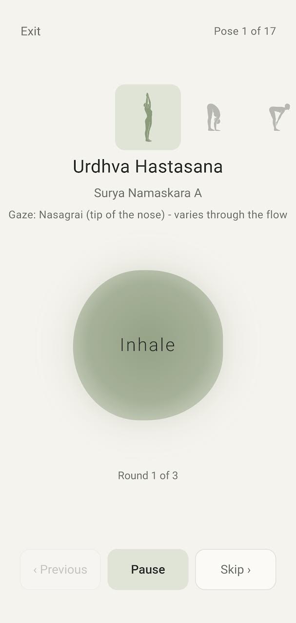 Guided practice screen with breathing circle